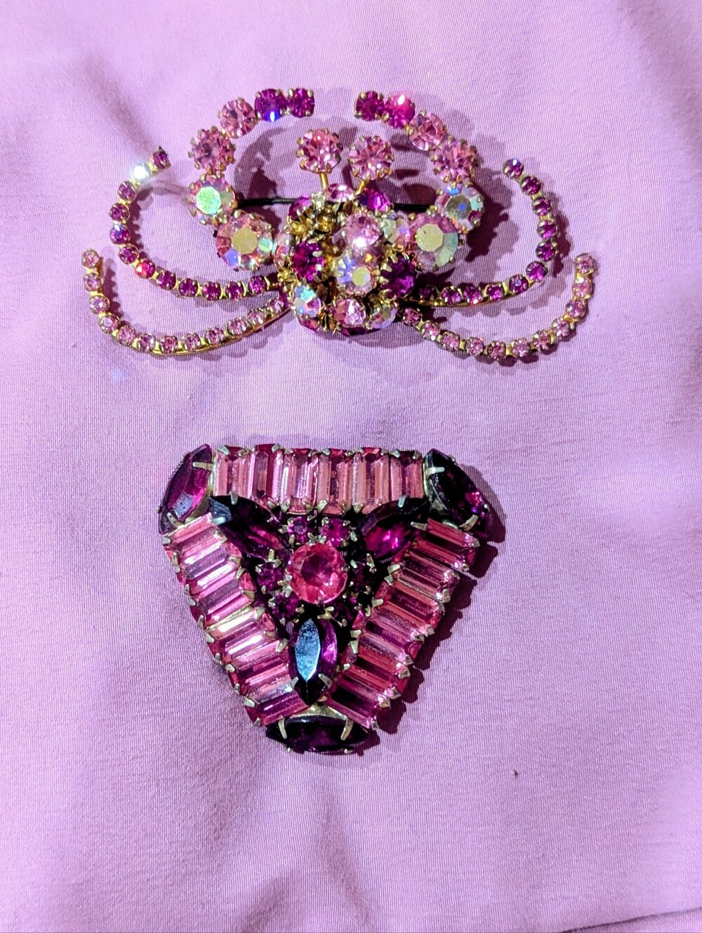 Vintage Pink Crystal Brooch Set - Women Jewelry Crab